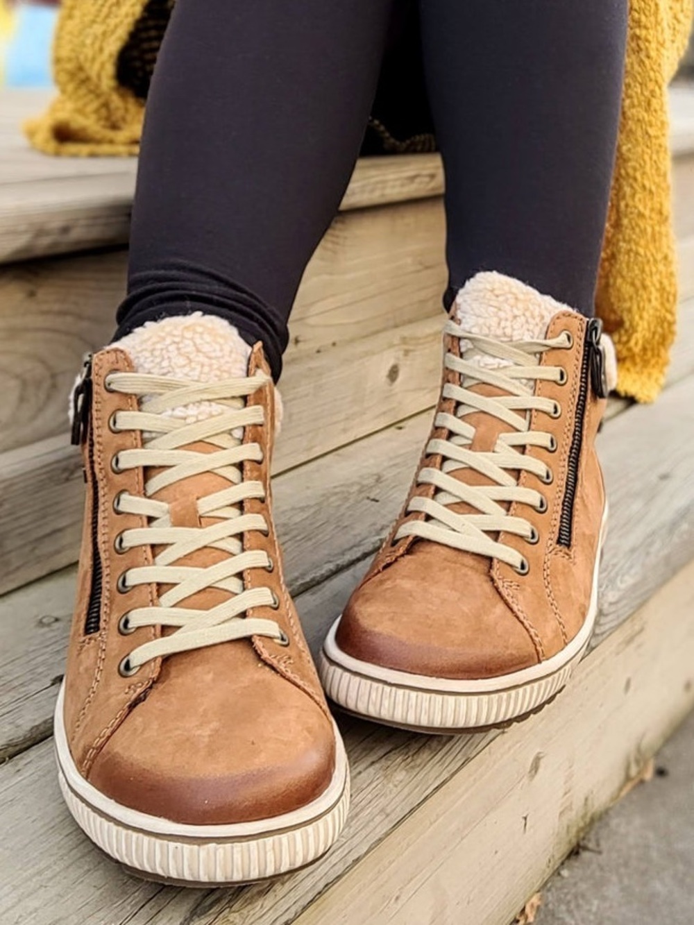 Remonte Maditta 70 Leather Sneaker Boots Sherpa Trim Brown Size EU 39 US 8